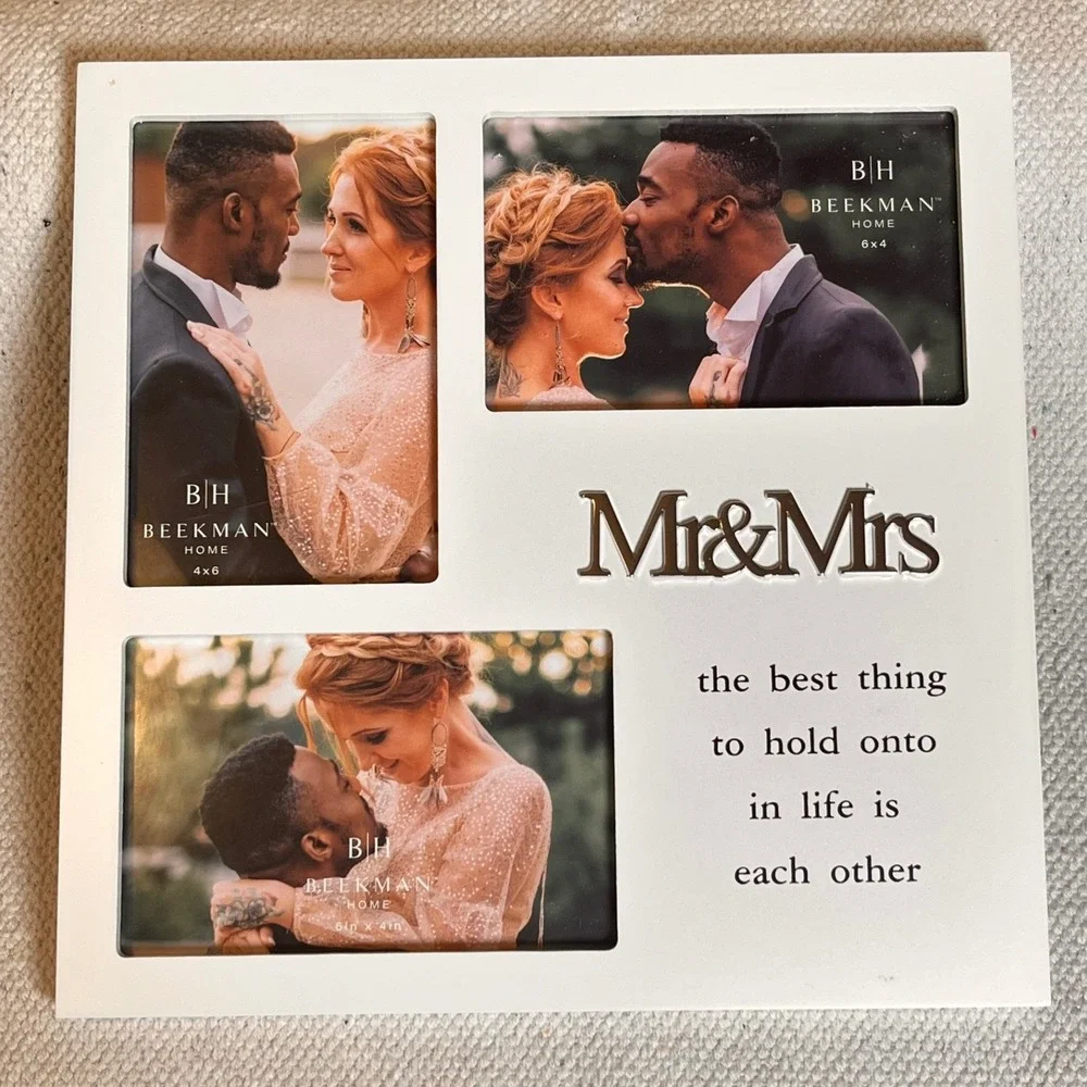 Wedding Collage Photo Frame 3 Photos White Silver Newlywed Gift